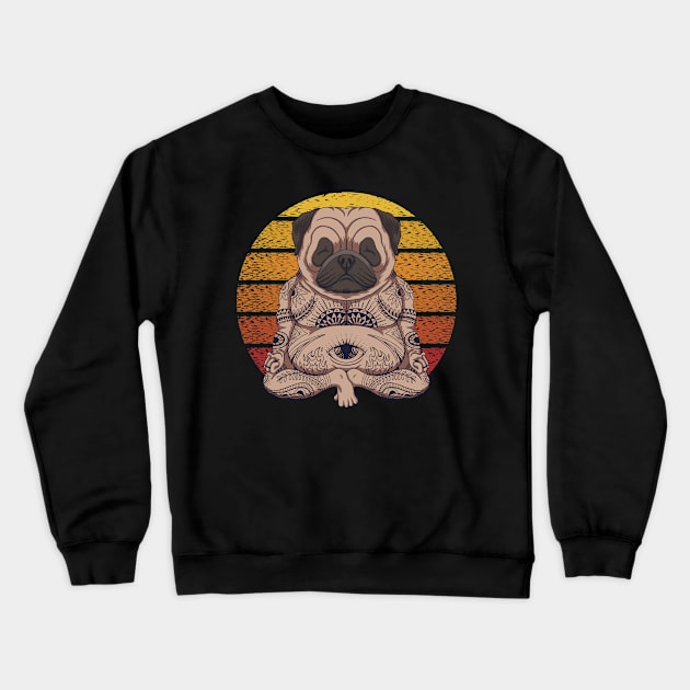 Yoga Pug Dog Sunset Vintage Crewneck Sweatshirt by Mako Design 